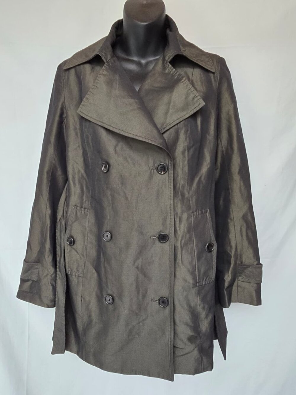 Pink Tartan Double-Breasted Coat – Size 4 – Dark Olive